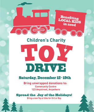 Holiday Charity Toy Drive fundraiser poster design retro bokeh design
